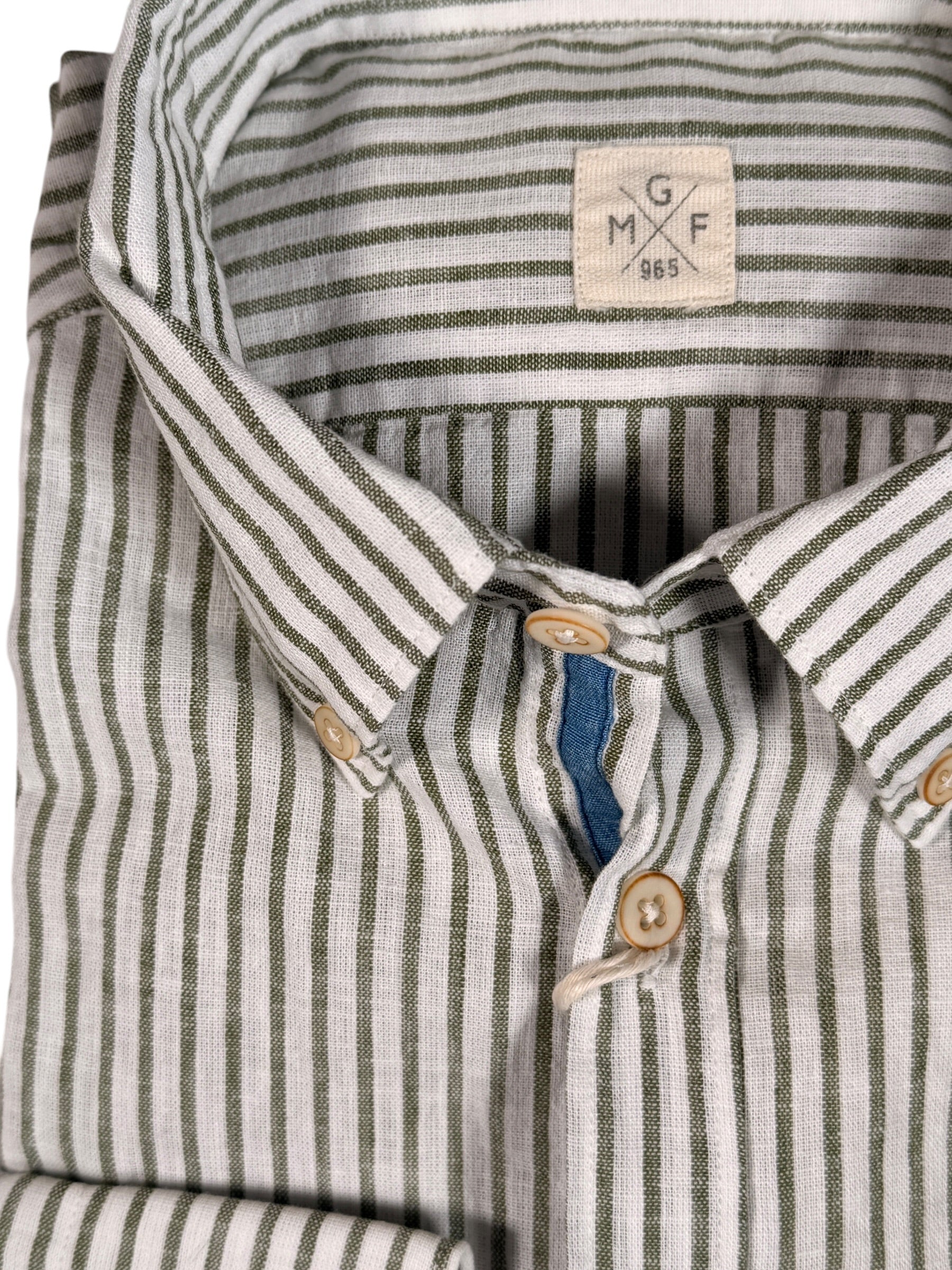 GMF 965 MEN'S LINEN BLEND SPORT SHIRT - GREEN/WHITE STRIPE