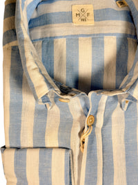 GMF 965 MEN'S LINEN BLEND SPORT SHIRT - LIGHT BLUE AWNING STRIPE
