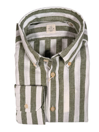 GMF 965 MEN'S LINEN BLEND SPORT SHIRT - GREEN AWNING STRIPE