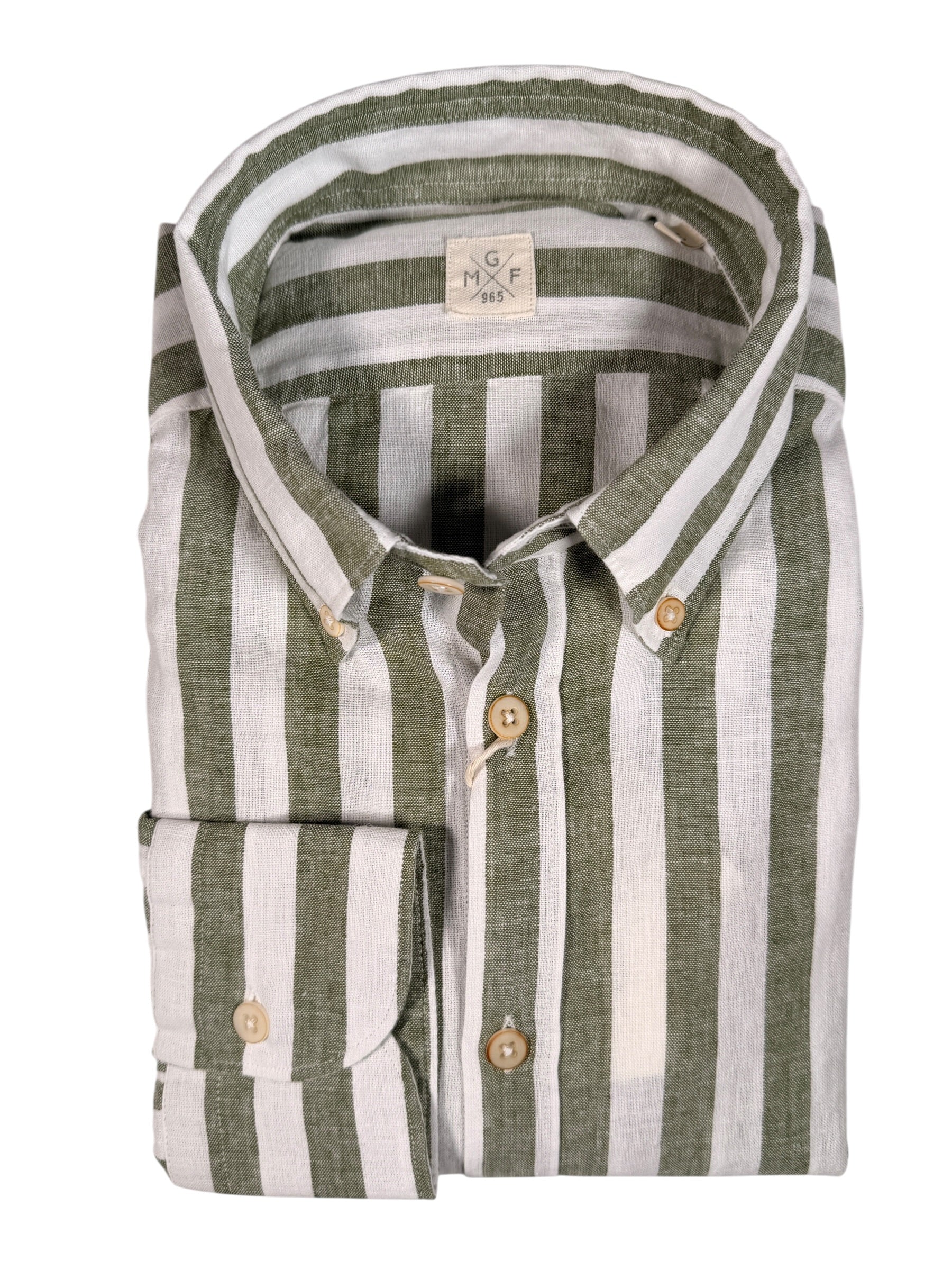 GMF 965 MEN'S LINEN BLEND SPORT SHIRT - GREEN AWNING STRIPE