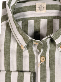 GMF 965 MEN'S LINEN BLEND SPORT SHIRT - GREEN AWNING STRIPE