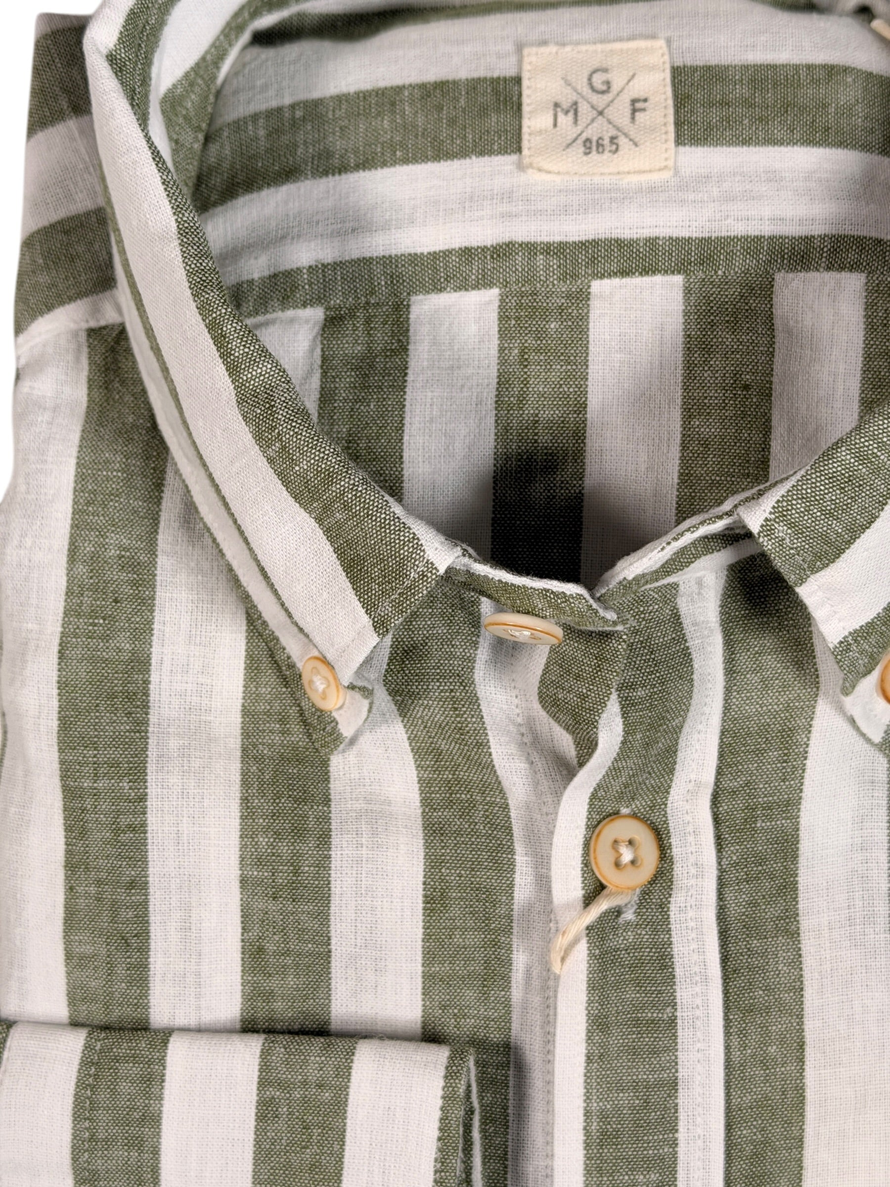 GMF 965 MEN'S LINEN BLEND SPORT SHIRT - GREEN AWNING STRIPE