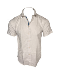 GMF 965 MEN'S LINEN BLEND SHORT-SLEEVE SPORT SHIRT - SOLID WHITE