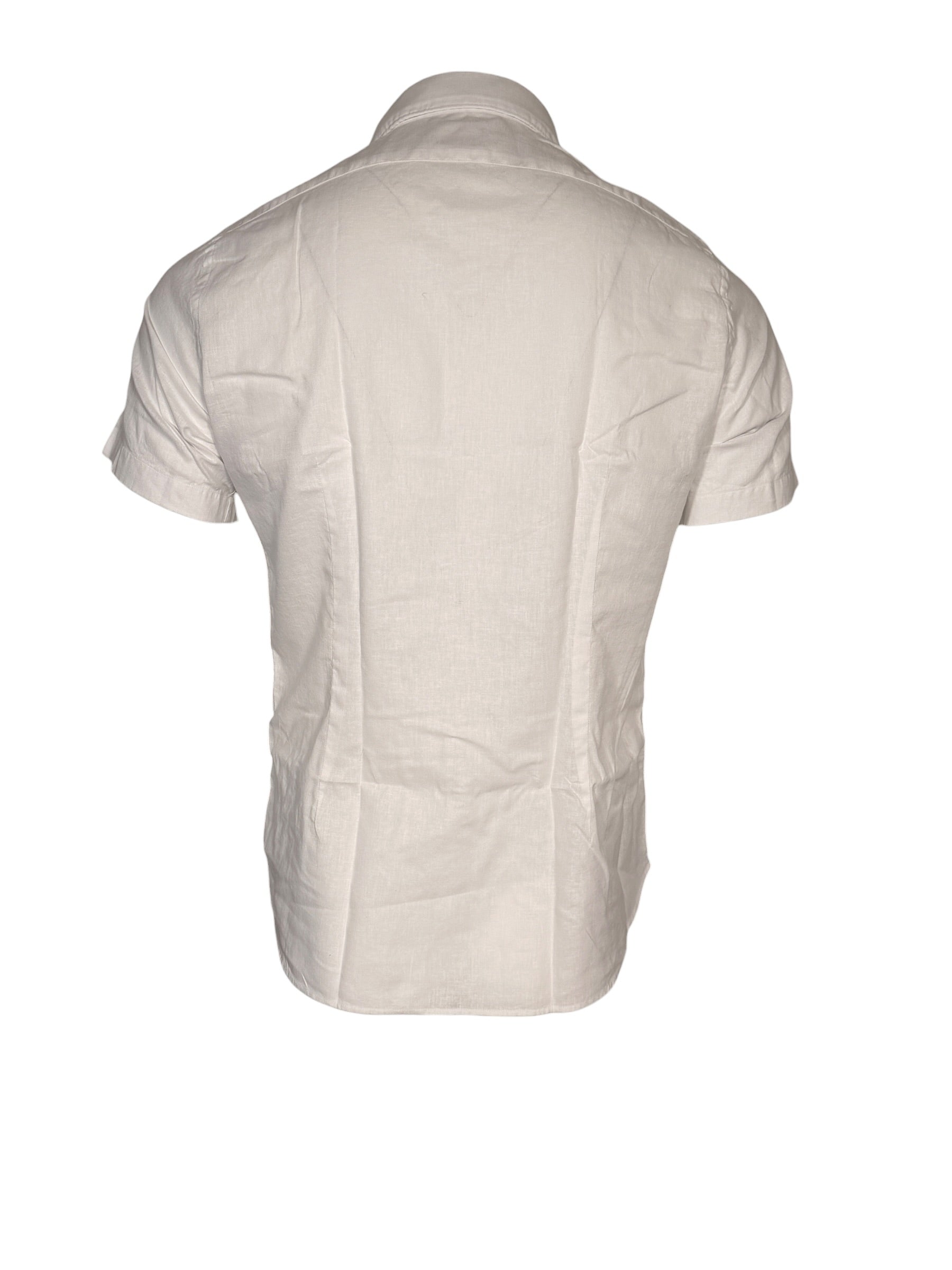 GMF 965 MEN'S LINEN BLEND SHORT-SLEEVE SPORT SHIRT - SOLID WHITE