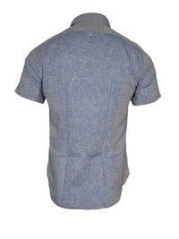 GMF 965 MEN'S LINEN BLEND SHORT-SLEEVE SPORT SHIRT - SOLID BLUE