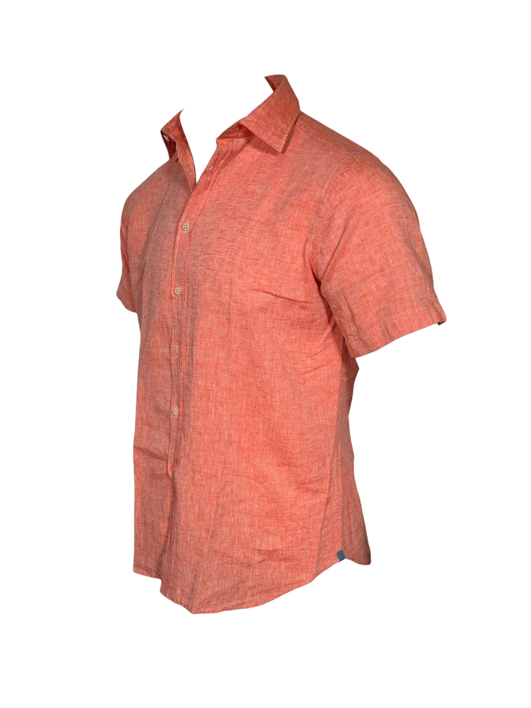 GMF 965 MEN'S LINEN BLEND SHORT-SLEEVE SPORT SHIRT - SOLID ORANGE