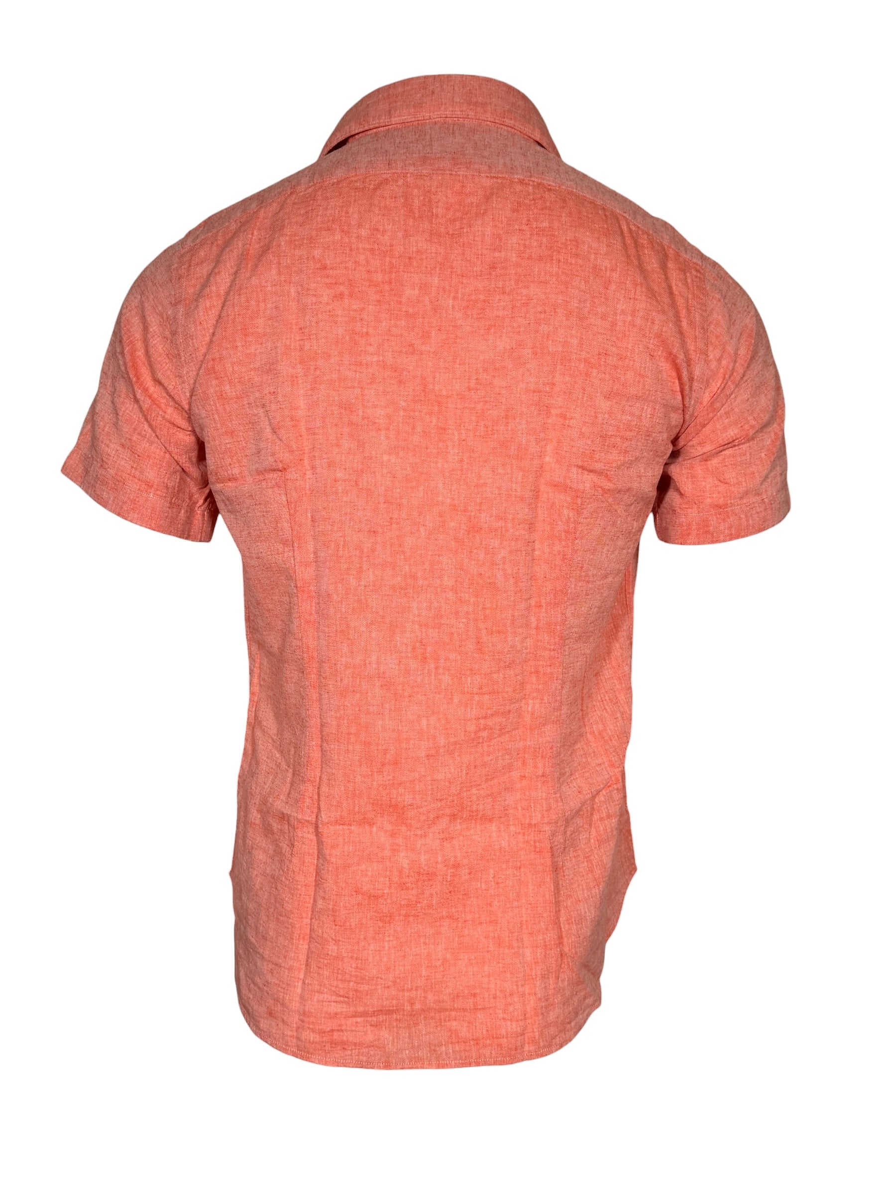 GMF 965 MEN'S LINEN BLEND SHORT-SLEEVE SPORT SHIRT - SOLID ORANGE