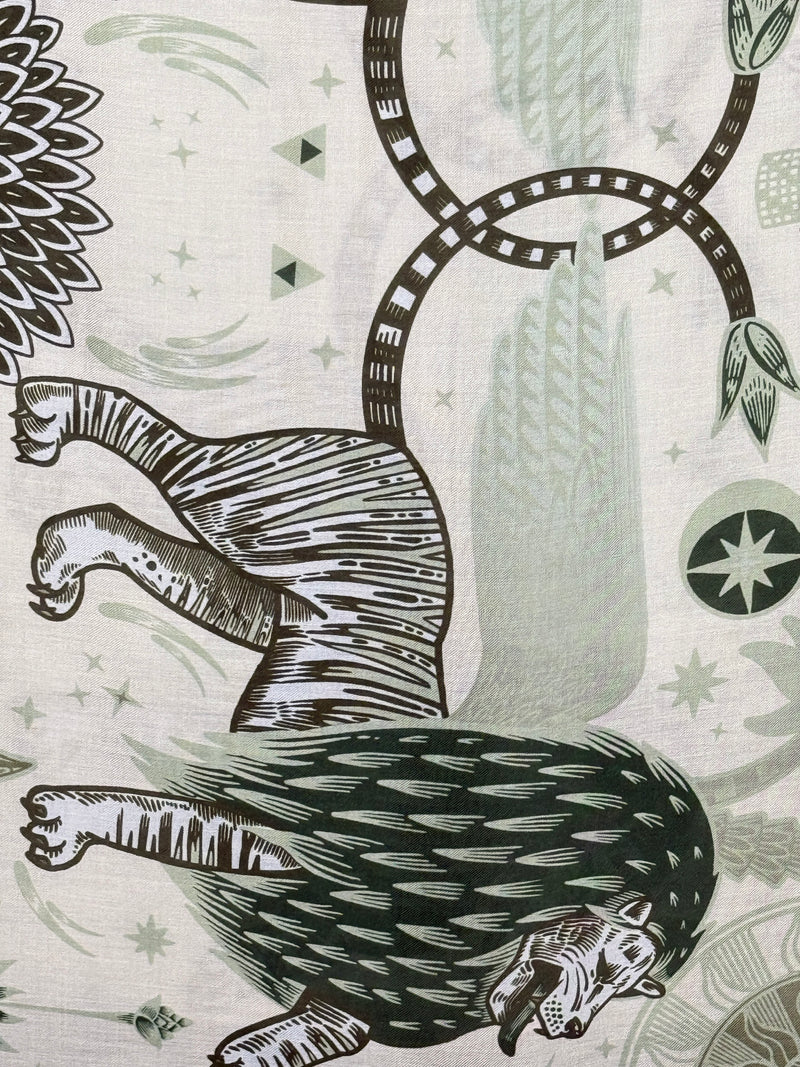 CALABRESE 1924 CASHMERE BLEND SCARF - GREEN LIONS