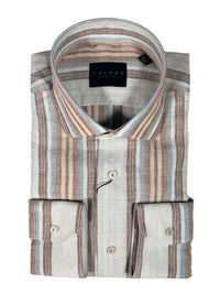 CALDER CARMEL MEN'S SHIRT - LIGHT BLUE/BROWN STRIPE