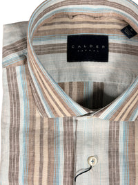 CALDER CARMEL MEN'S SHIRT - LIGHT BLUE/BROWN STRIPE