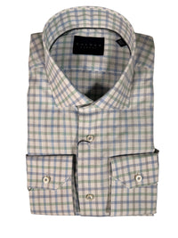 CALDER CARMEL MEN'S SHIRT - GREEN/BLUE LUXE ITALIAN DOBBY & POPLIN CHECK