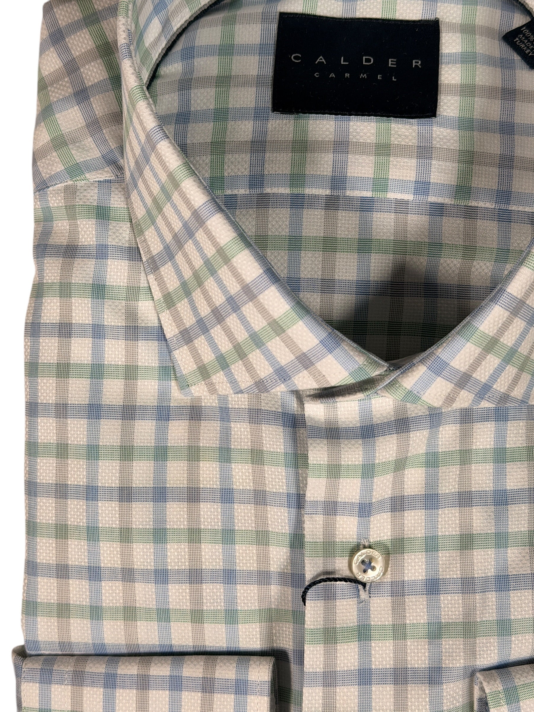 CALDER CARMEL MEN'S SHIRT - GREEN/BLUE LUXE ITALIAN DOBBY & POPLIN CHECK