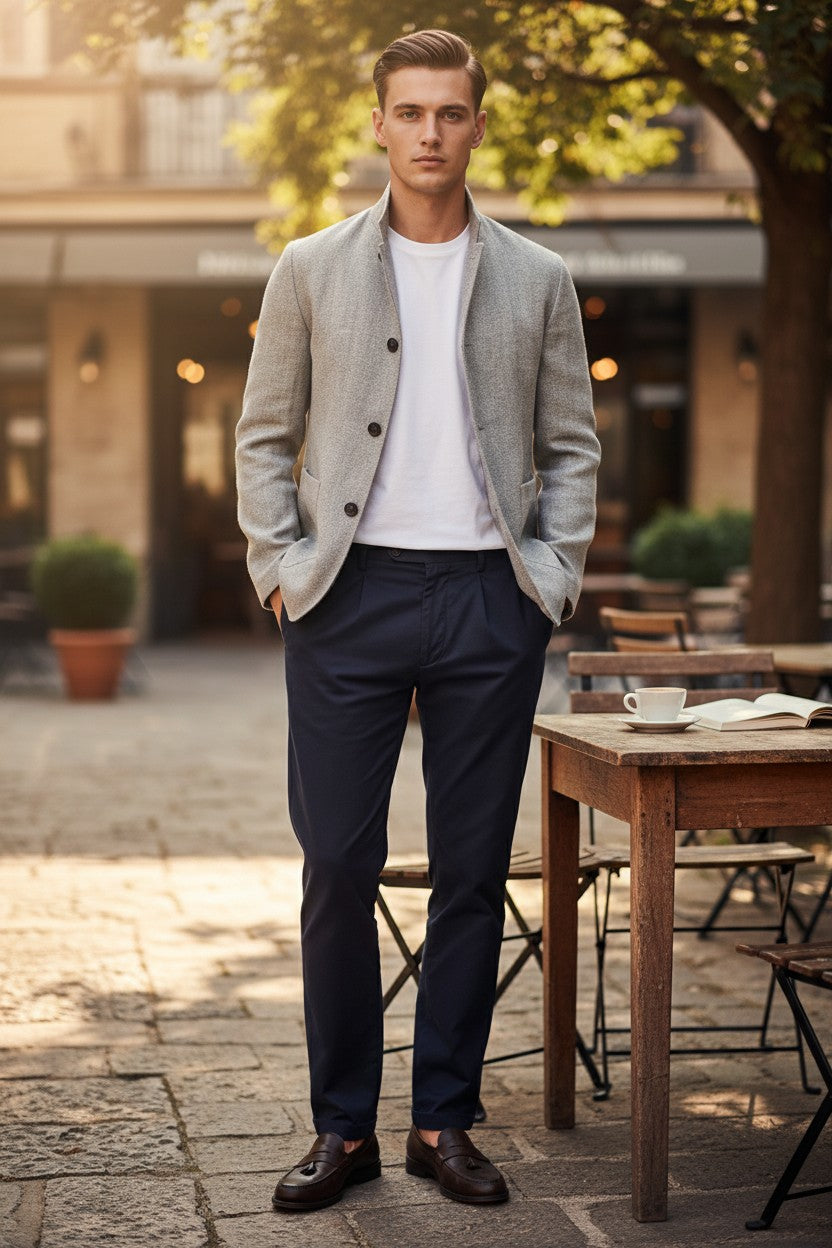 MAURIZIO BALDASSARI DETAIL STAND COLLAR JACKET - GREY