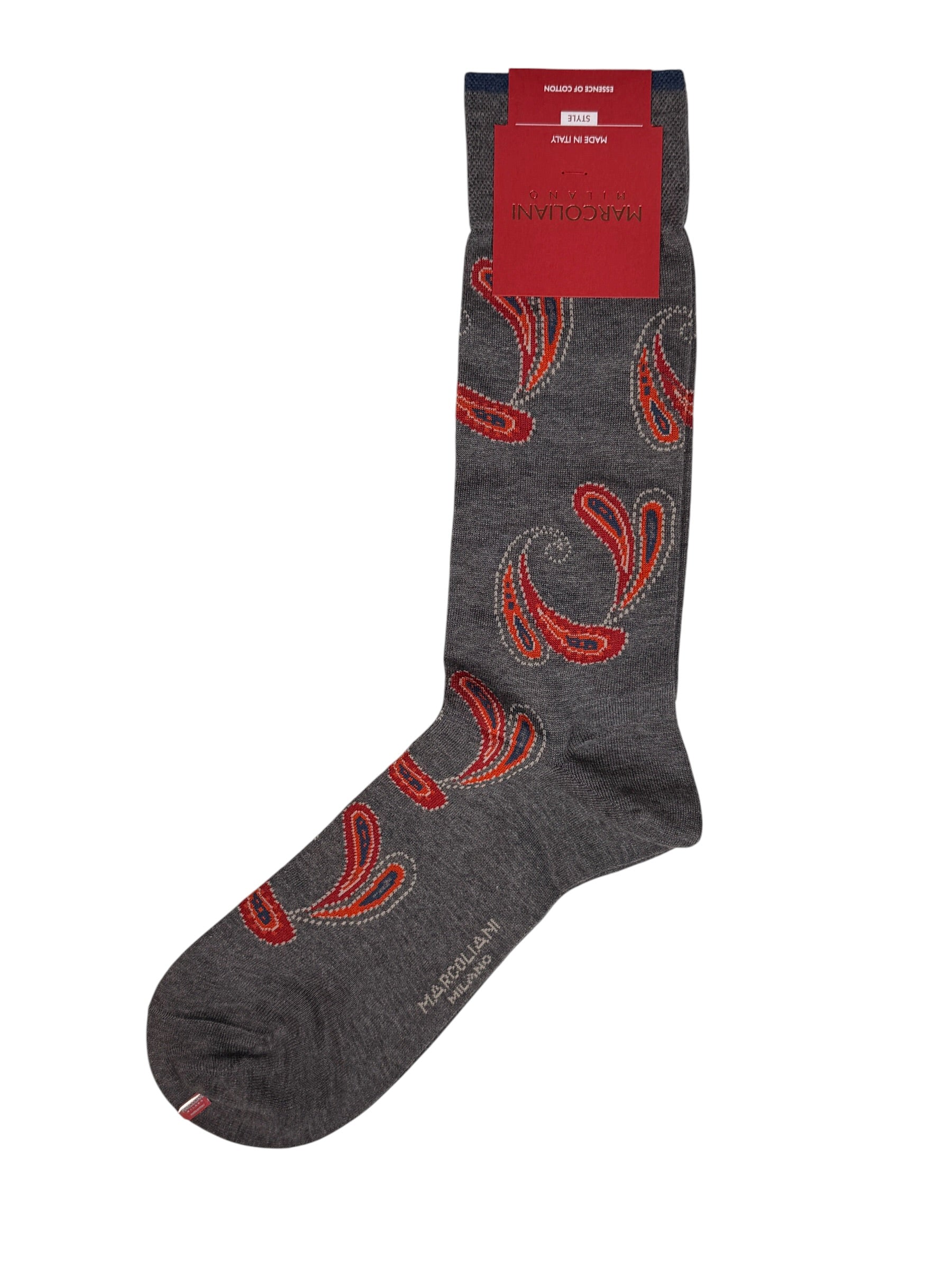 MARCOLIANI AGRA PAISLEY CALF SOCK - FLANNEL GREY