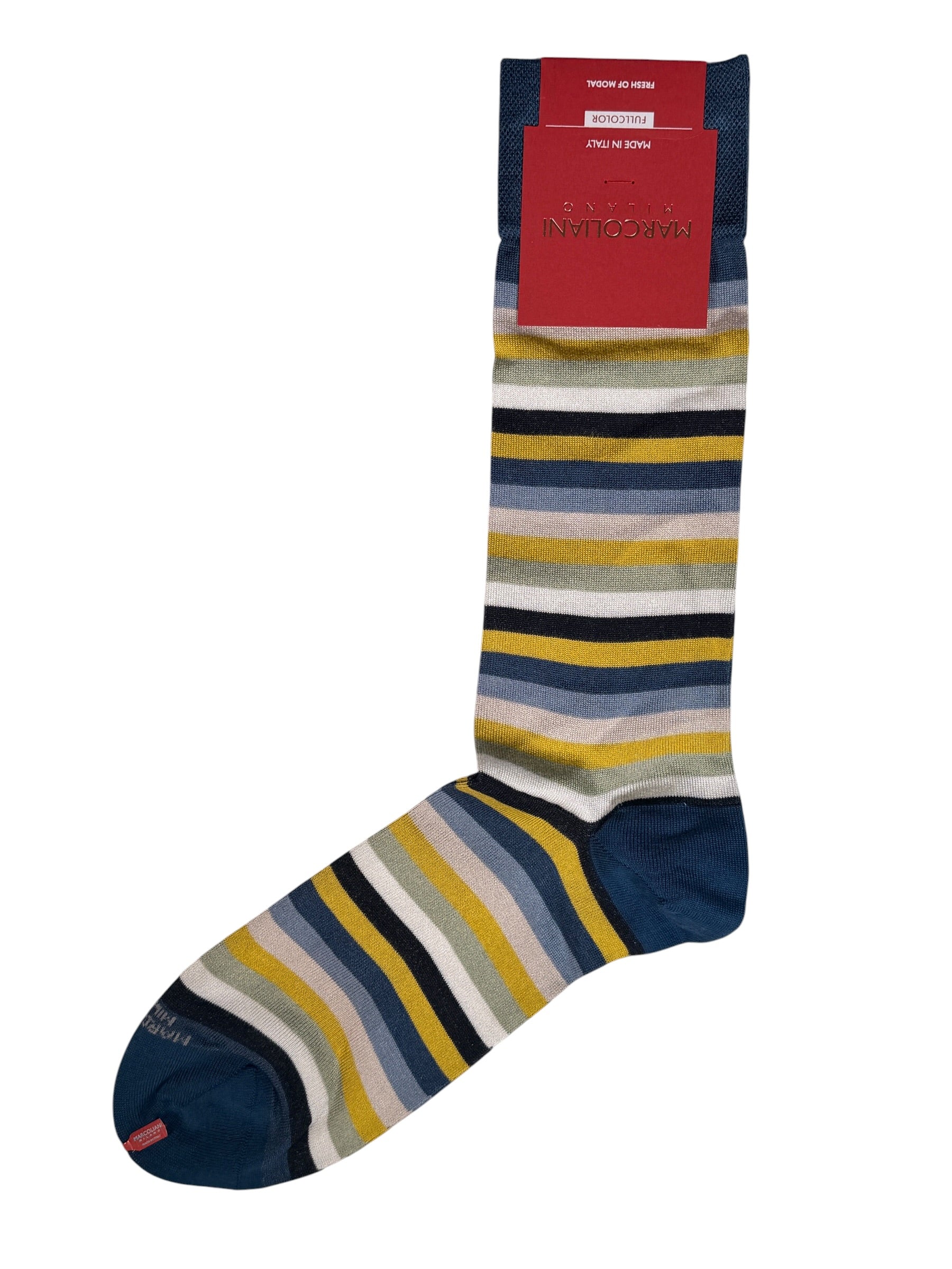 MARCOLIANI FRESH OF MODAL RAINBOW STRIPE CALF SOCK - ALOE GREEN
