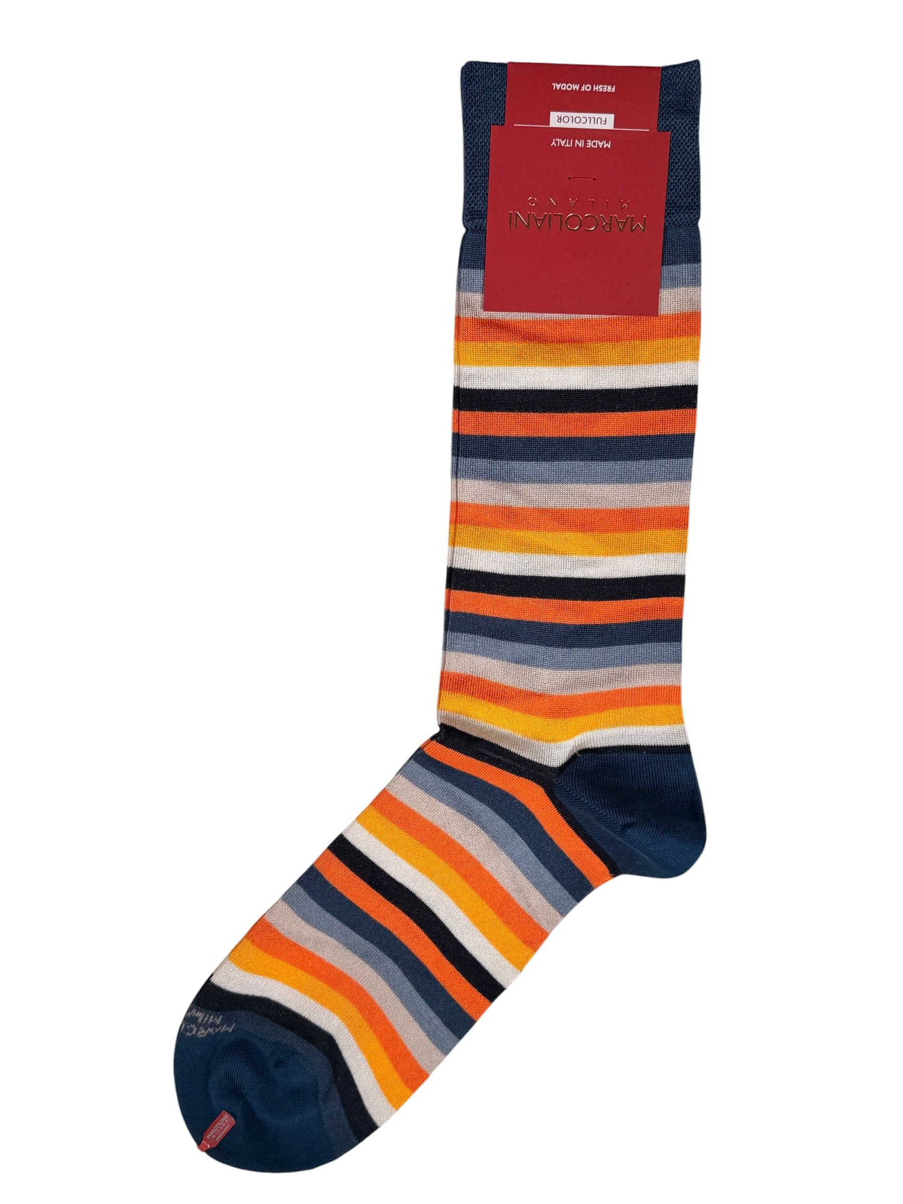 MARCOLIANI FRESH OF MODAL RAINBOW STRIPE CALF SOCK - ORANGE