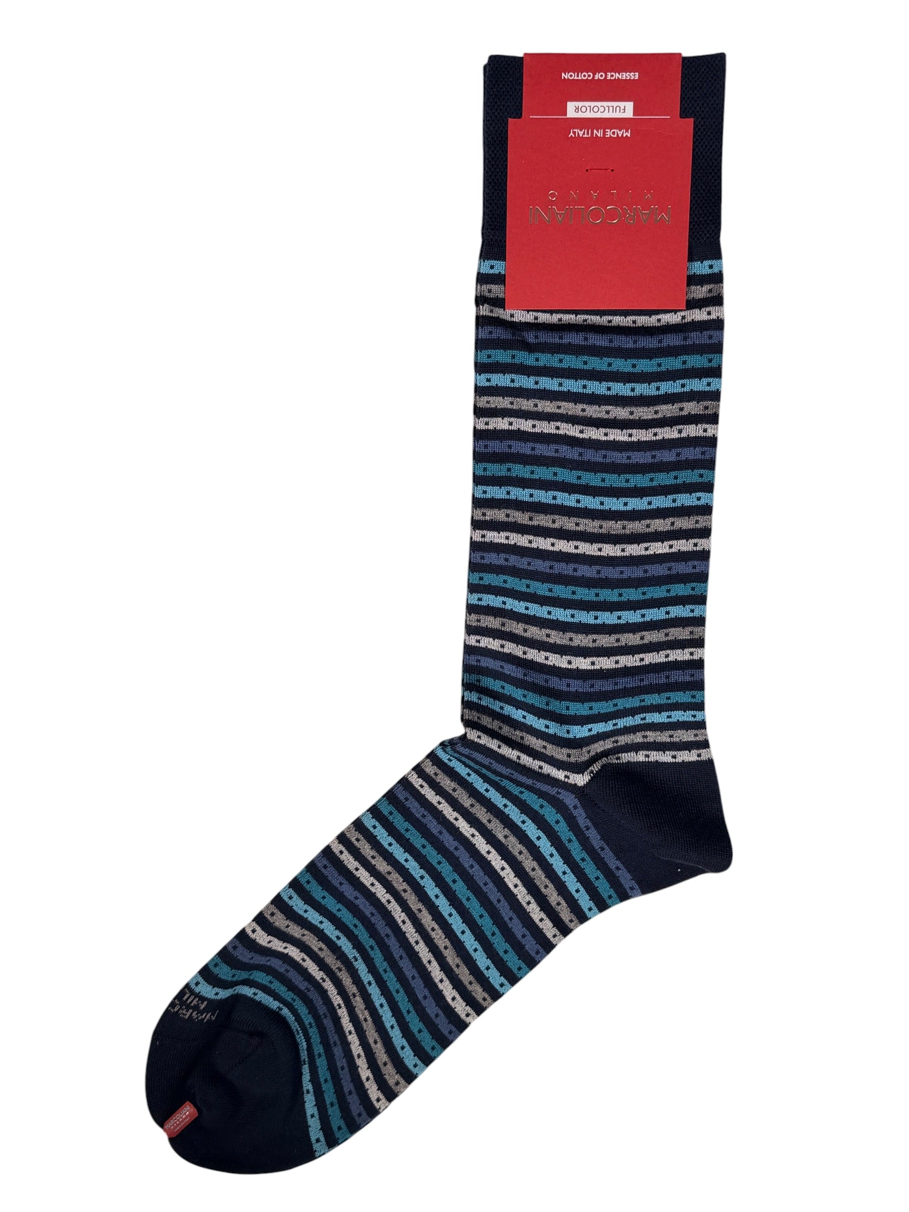 MARCOLIANI STRIPES AND PIN CALF SOCK - NAVY/PETROL