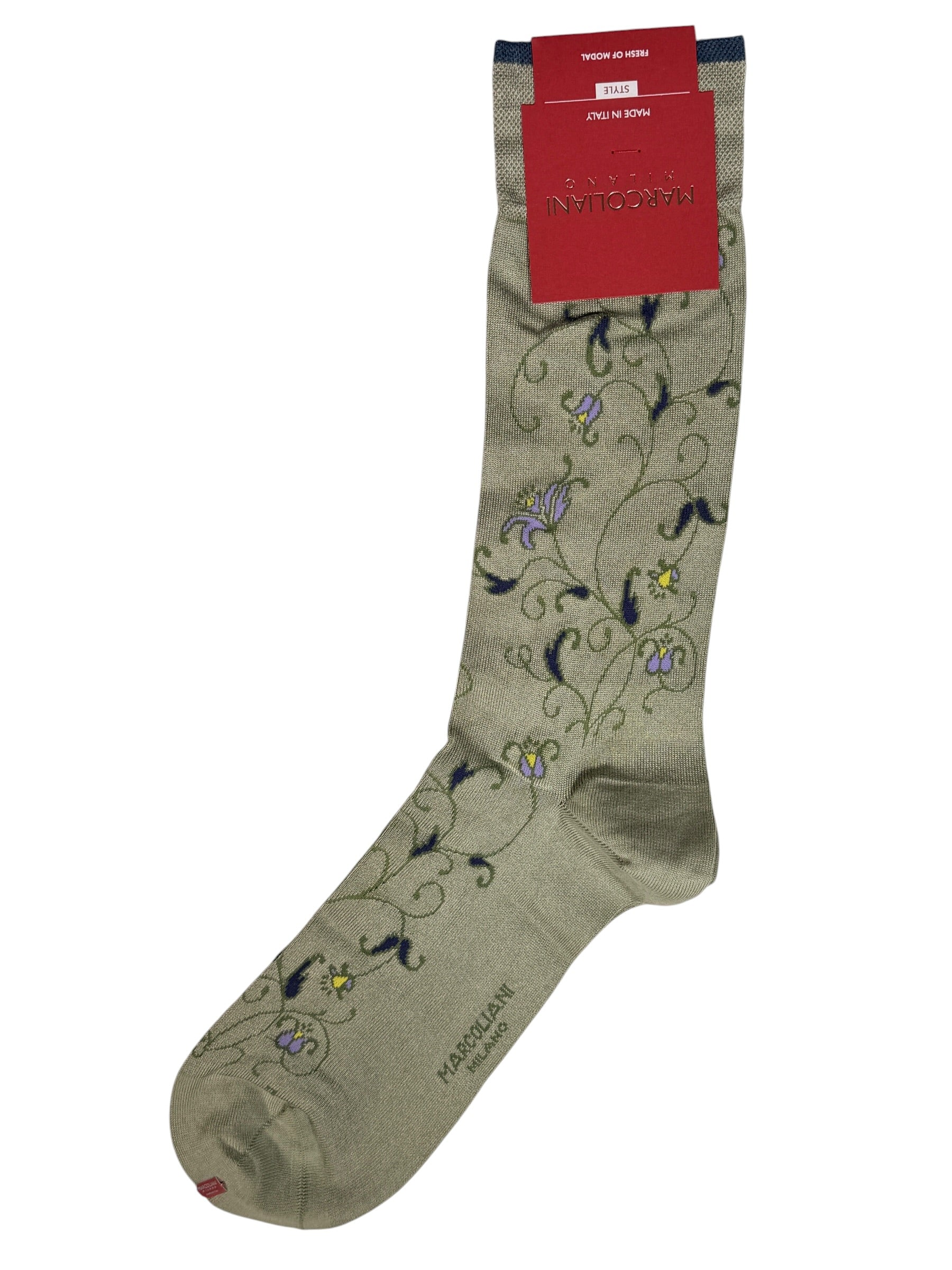 MARCOLIANI FRESH OF MODAL KALEE FLOWER CALF SOCK - SAGE