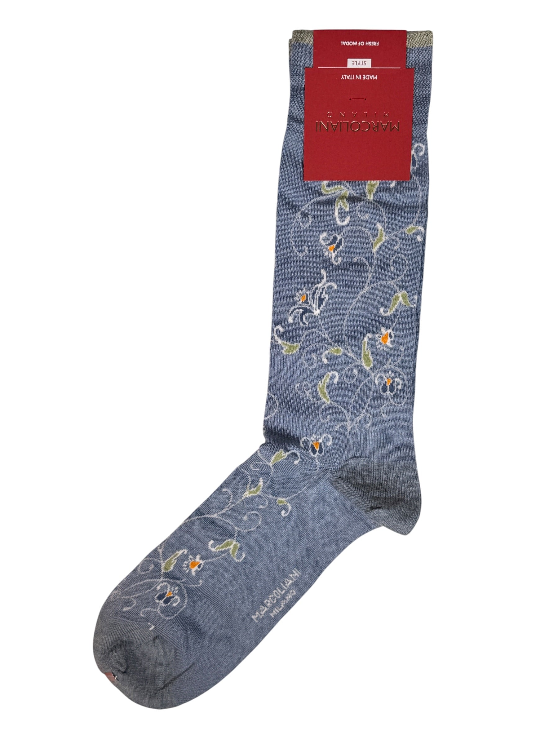MARCOLIANI FRESH OF MODAL KALEE FLOWER CALF SOCK - LIGHT BLUE DENIM