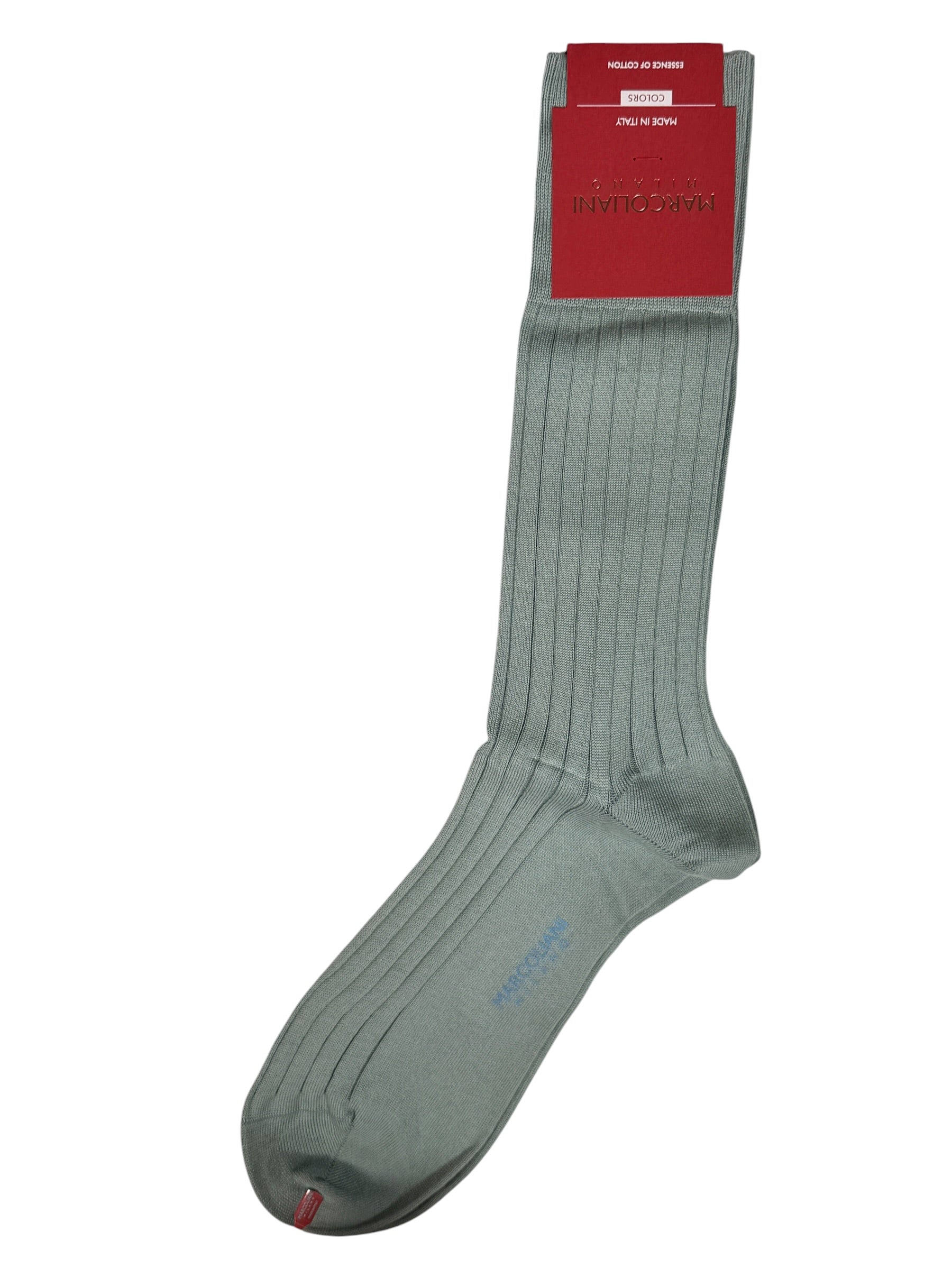 MARCOLIANI SOLID RIBBED COTTON CALF SOCK - SPA GREEN
