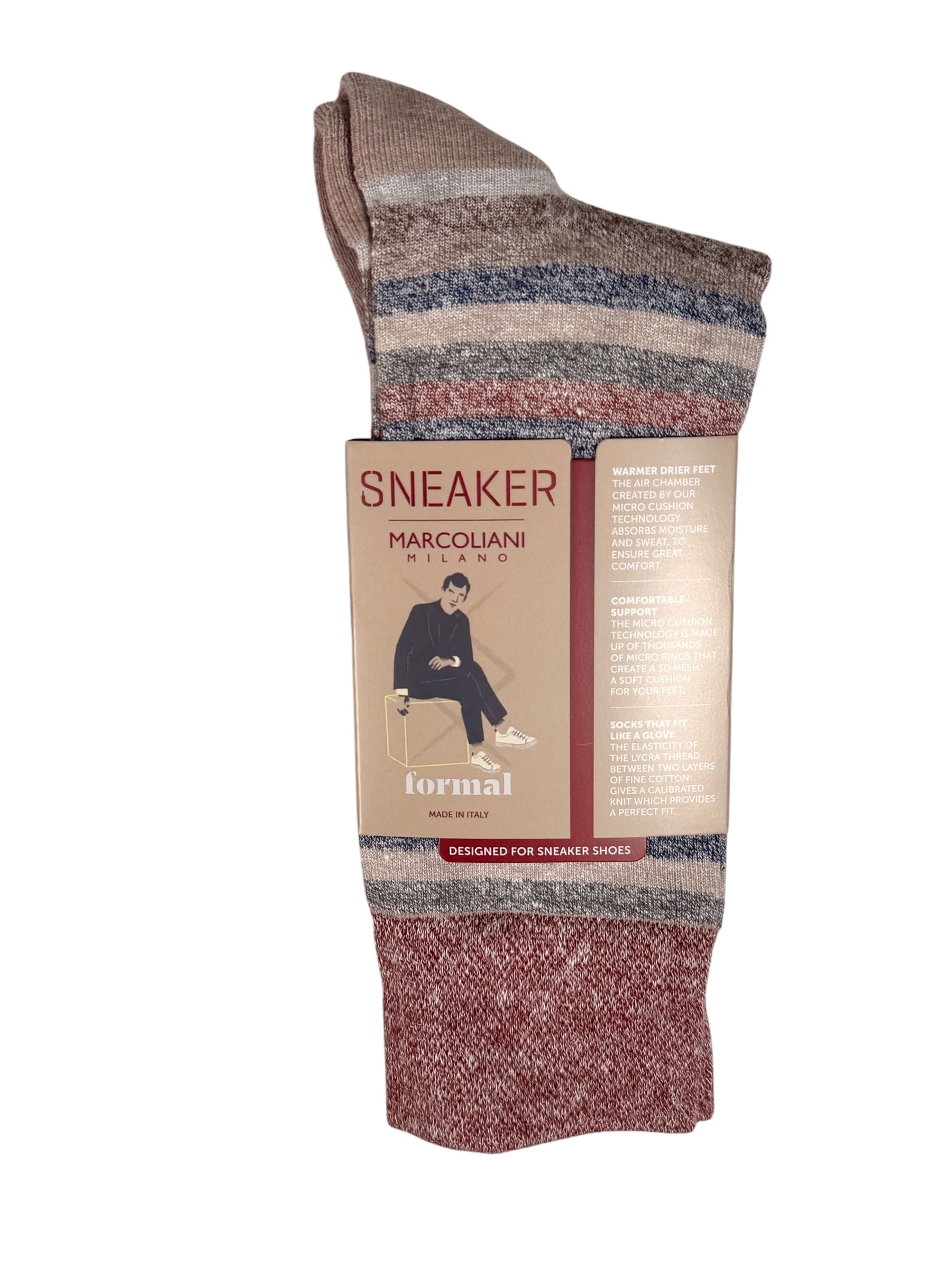 MARCOLIANI LINEN & COTTON T-SHIRT STRIPE SOCK - BROWN MIX