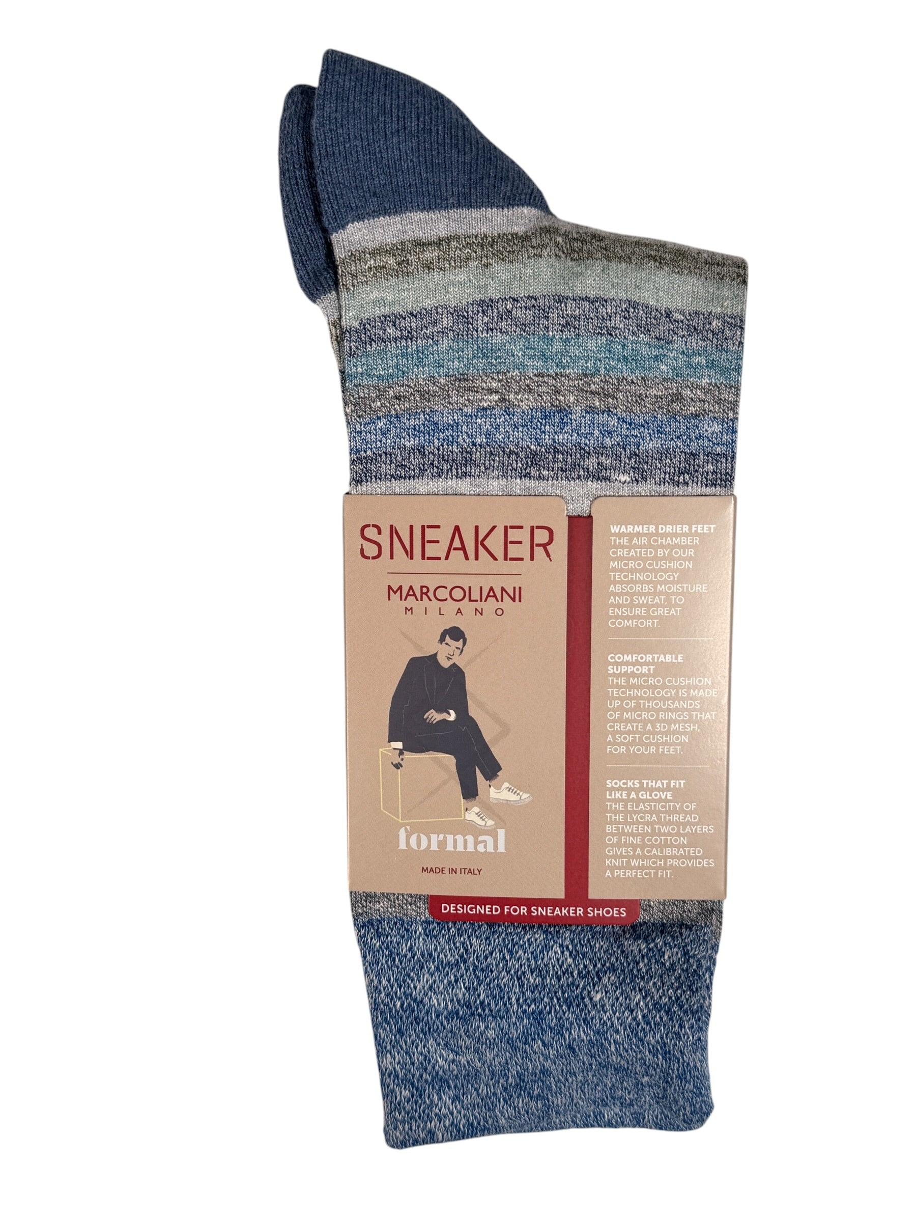 MARCOLIANI LINEN & COTTON T-SHIRT STRIPE SOCK - BLUE MIX