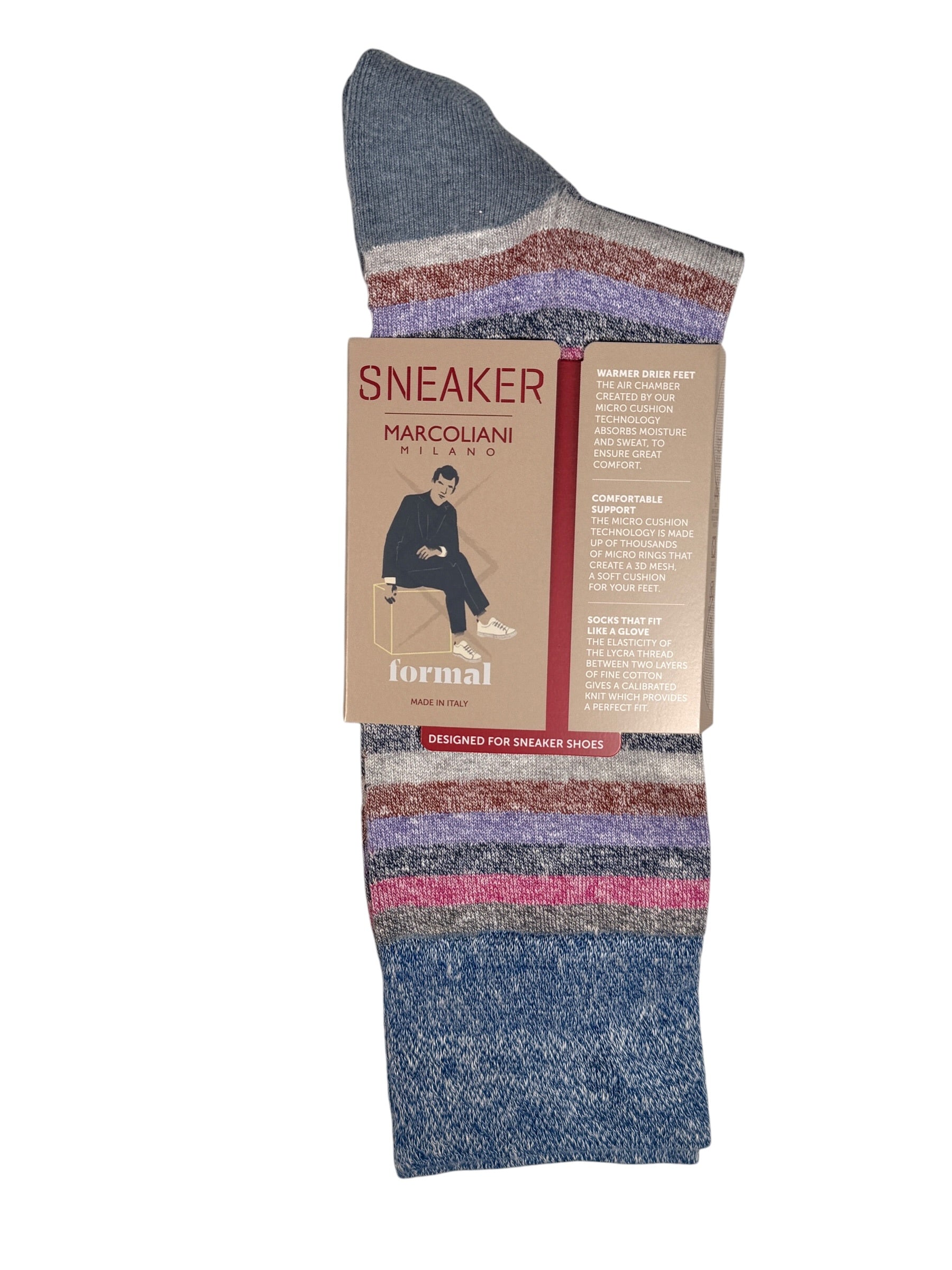 MARCOLIANI LINEN & COTTON T-SHIRT STRIPE SOCK - BERRY MIX