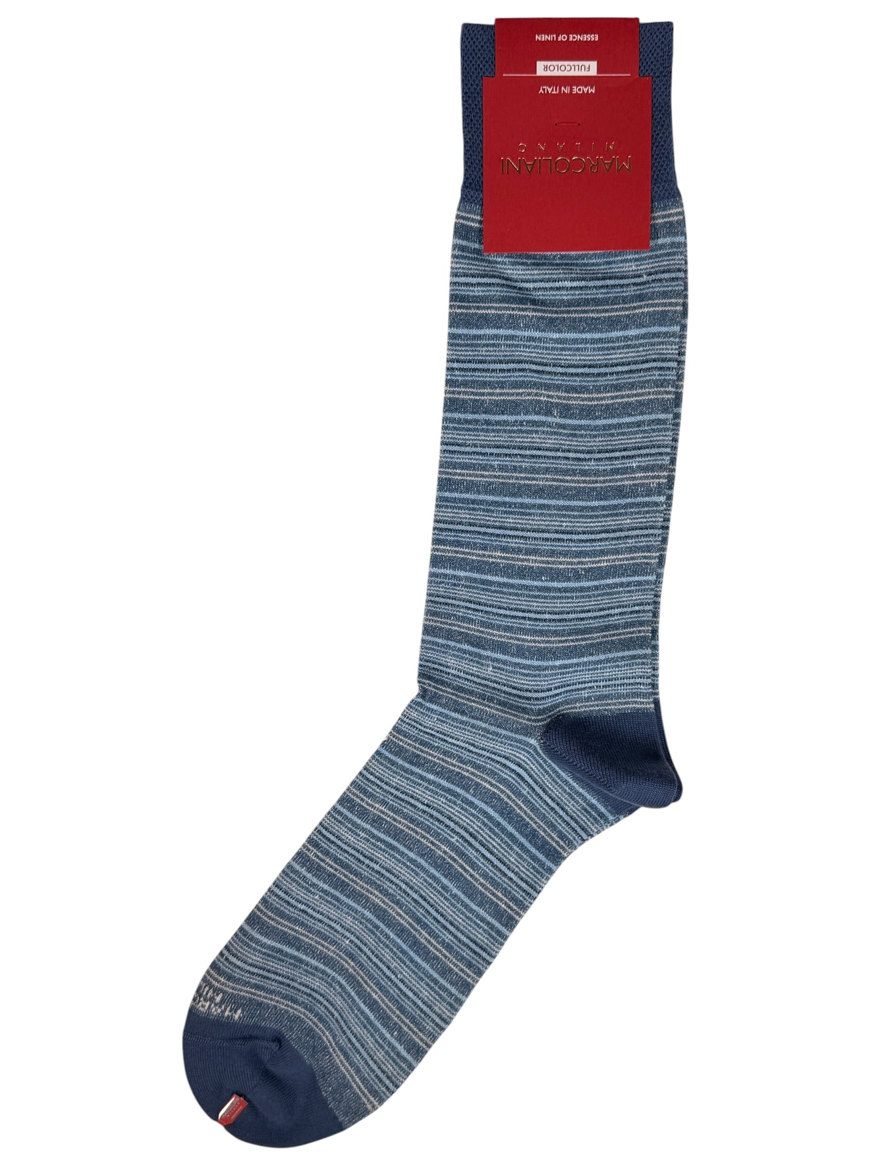 MARCOLIANI LINEN & COTTON T-SHIRT STRIPE SOCK - DENIM/BLUE