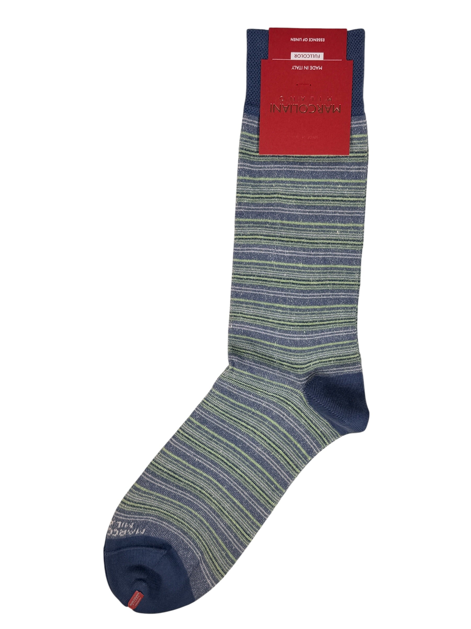 MARCOLIANI LINEN & COTTON T-SHIRT STRIPE SOCK - DENIM/GREEN