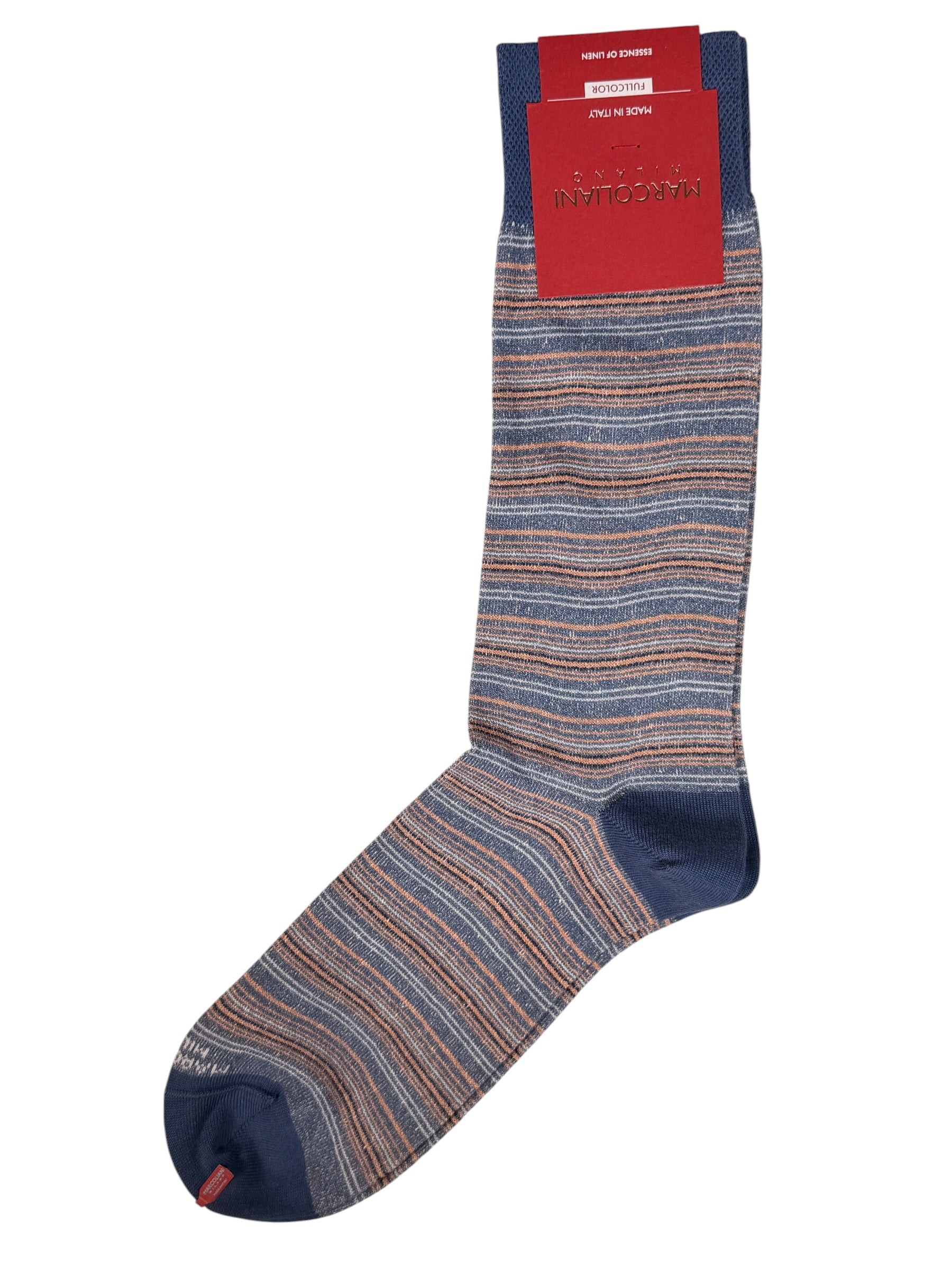 MARCOLIANI LINEN & COTTON T-SHIRT STRIPE SOCK - DENIM/ORANGE