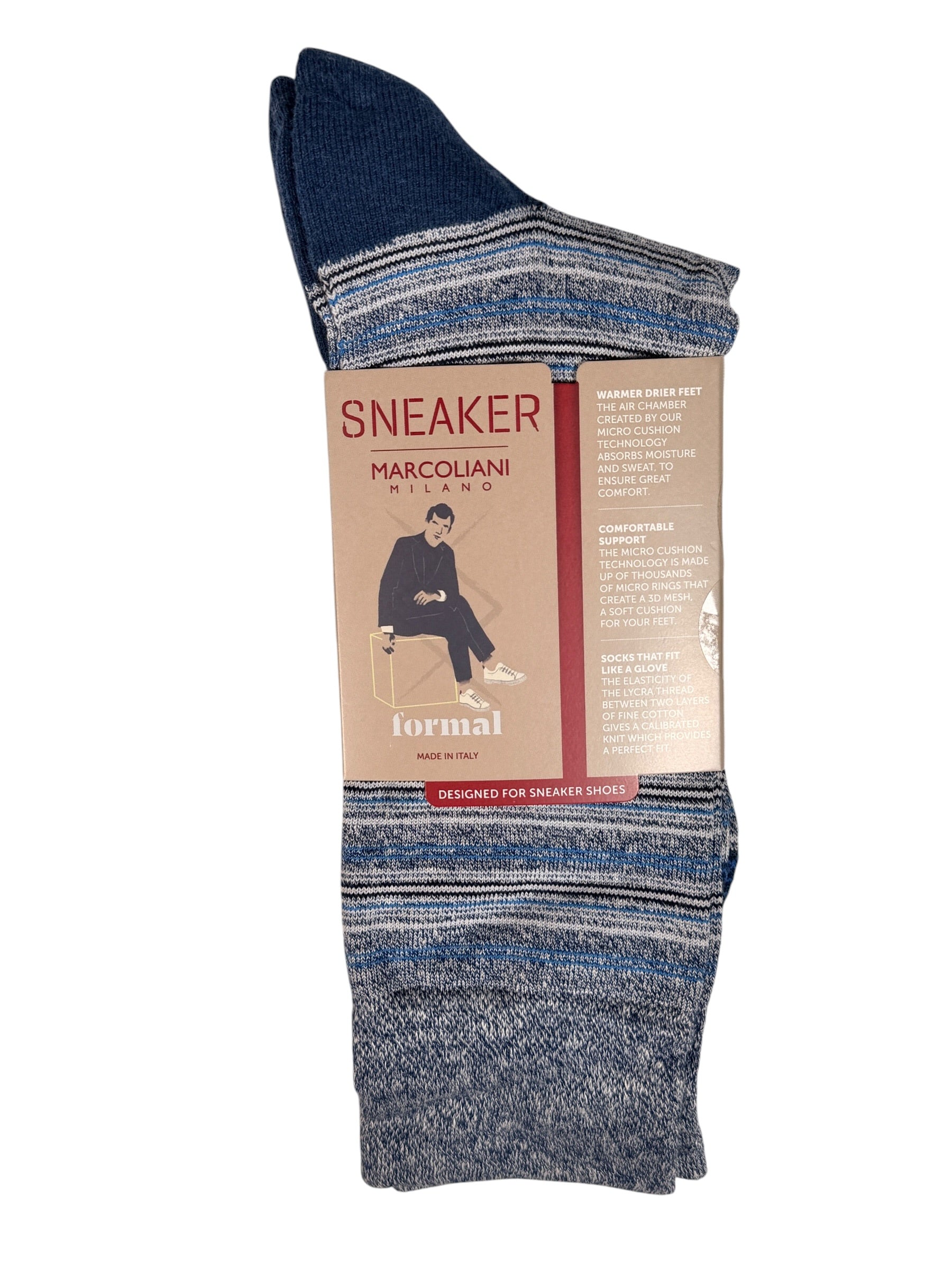 MARCOLIANI LINEN & COTTON T-SHIRT STRIPE SOCK - NAVY
