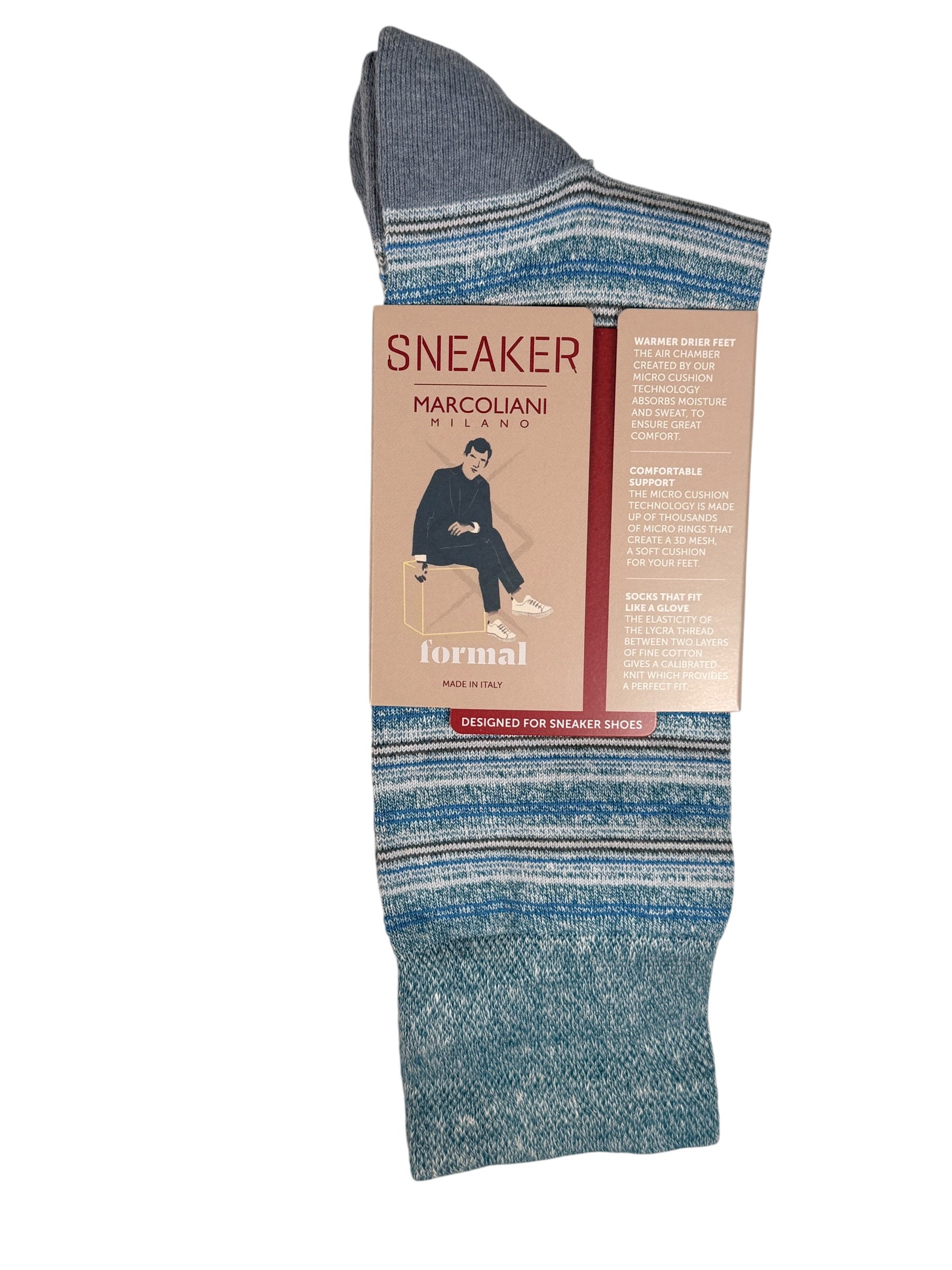 MARCOLIANI LINEN & COTTON T-SHIRT STRIPE SOCK - PETROL GREEN