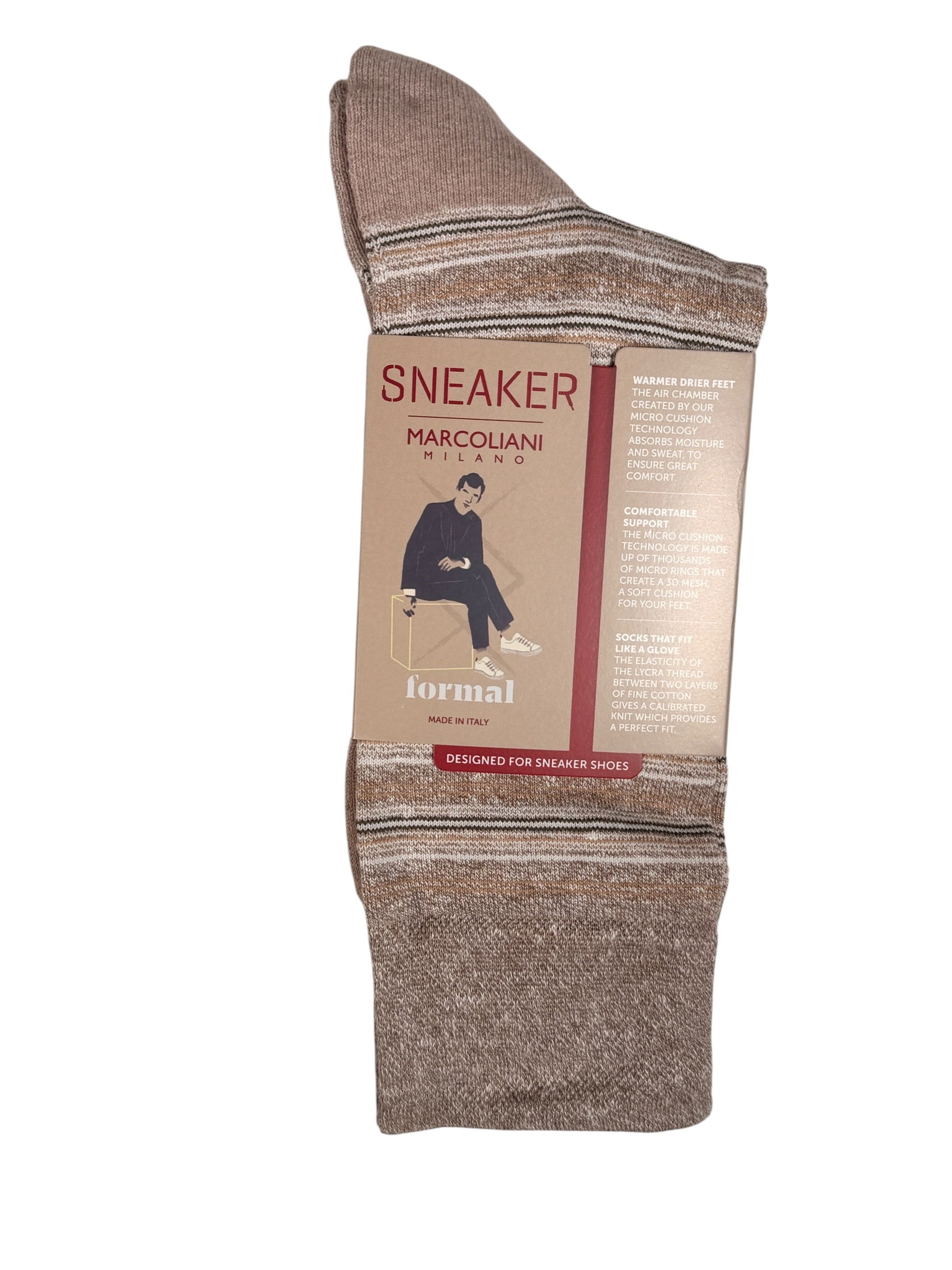 MARCOLIANI LINEN & COTTON T-SHIRT STRIPE SOCK - KHAKI