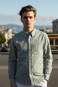 BUTTON DOWN SPORT SHIRT - OLIVE CHECK PLAID