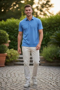 BUTTON DOWN MEN'S TECH PIQUE POLO - SOLID FRENCH BLUE