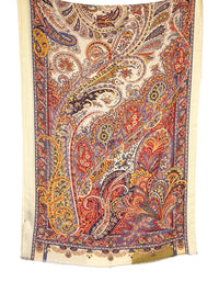 ETRO CASHMERE & SILK SCARF - ORANGE PAISLEY ON TEAL
