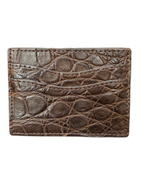 W.KLEINBERG ALLIGATOR FLAT CARD CASE - MATTE CHOCOLATE