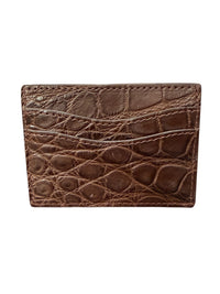 W.KLEINBERG ALLIGATOR FLAT CARD CASE - MATTE CHOCOLATE
