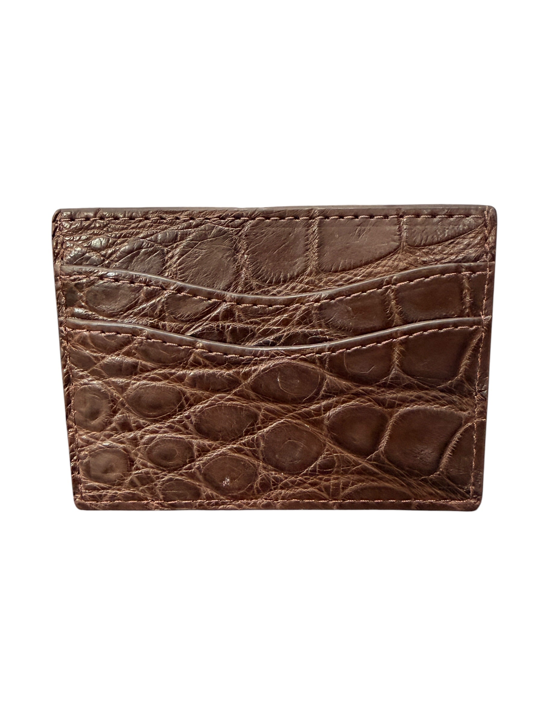 W.KLEINBERG ALLIGATOR FLAT CARD CASE - MATTE CHOCOLATE