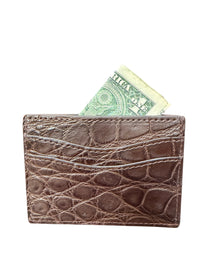 W.KLEINBERG ALLIGATOR FLAT CARD CASE - MATTE CHOCOLATE