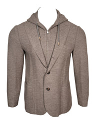 ELEVENTY - WOOL JACKET WITH REMOVABLE HOOD - CLAY