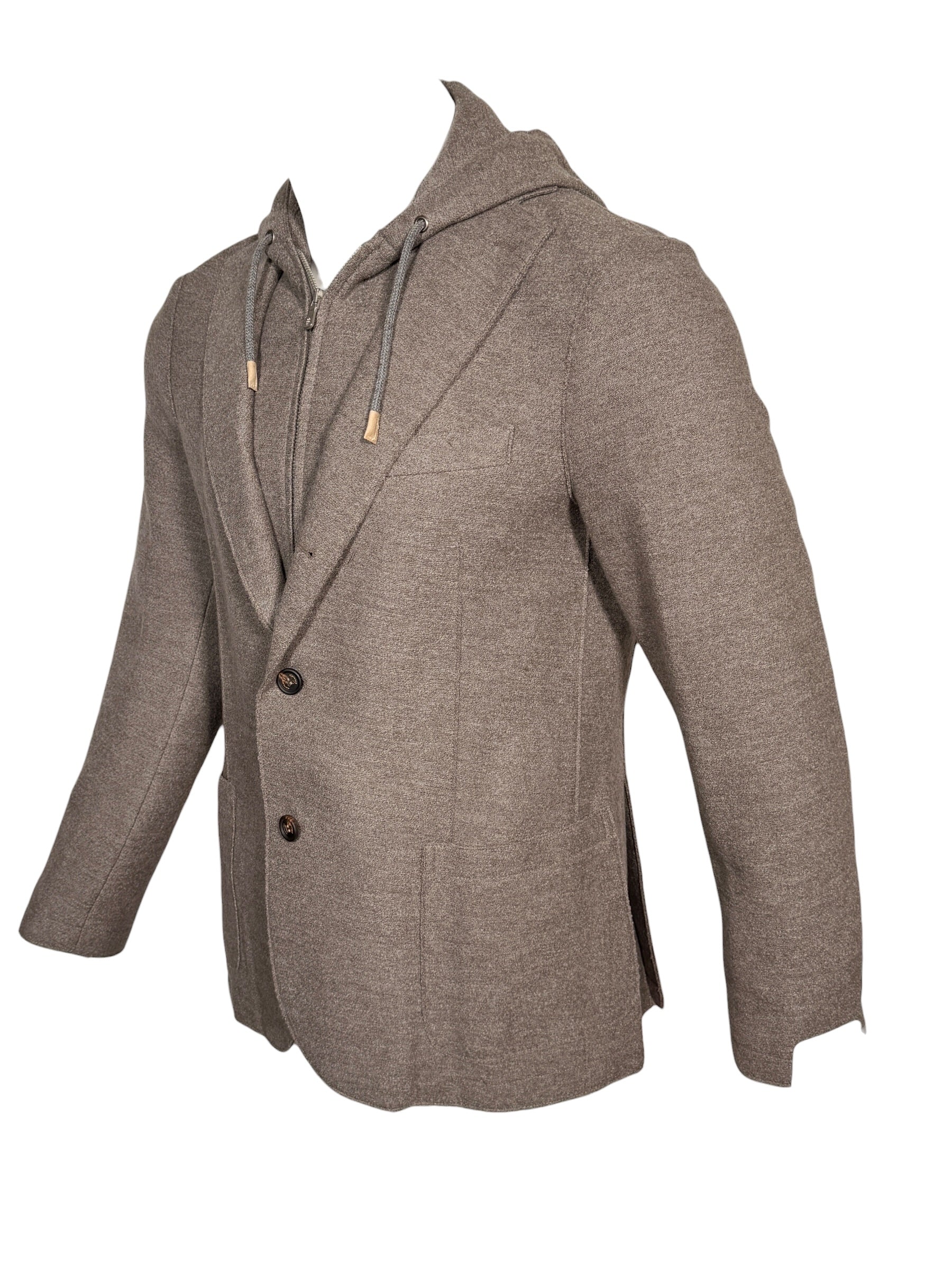 ELEVENTY - WOOL JACKET WITH REMOVABLE HOOD - CLAY
