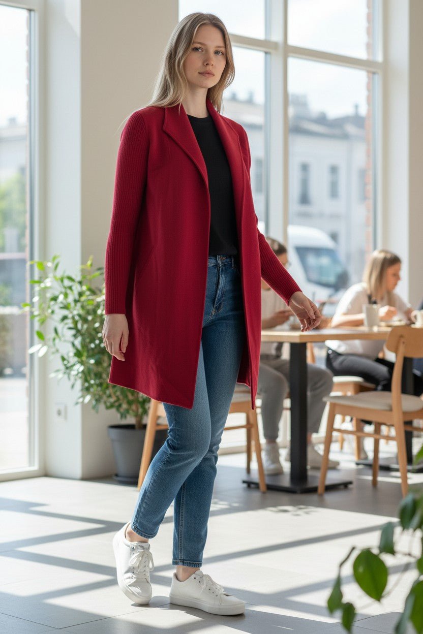 KINROSS RIB SLEEVE COAT - CRANBERRY