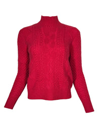 KINROSS CASHMERE MIXED CABLE MOCK SWEATER - CRANBERRY