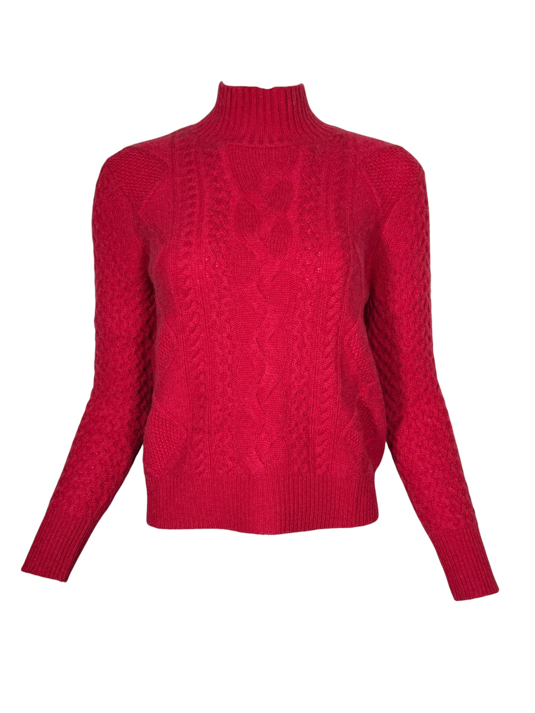KINROSS CASHMERE MIXED CABLE MOCK SWEATER - CRANBERRY