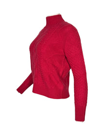 KINROSS CASHMERE MIXED CABLE MOCK SWEATER - CRANBERRY