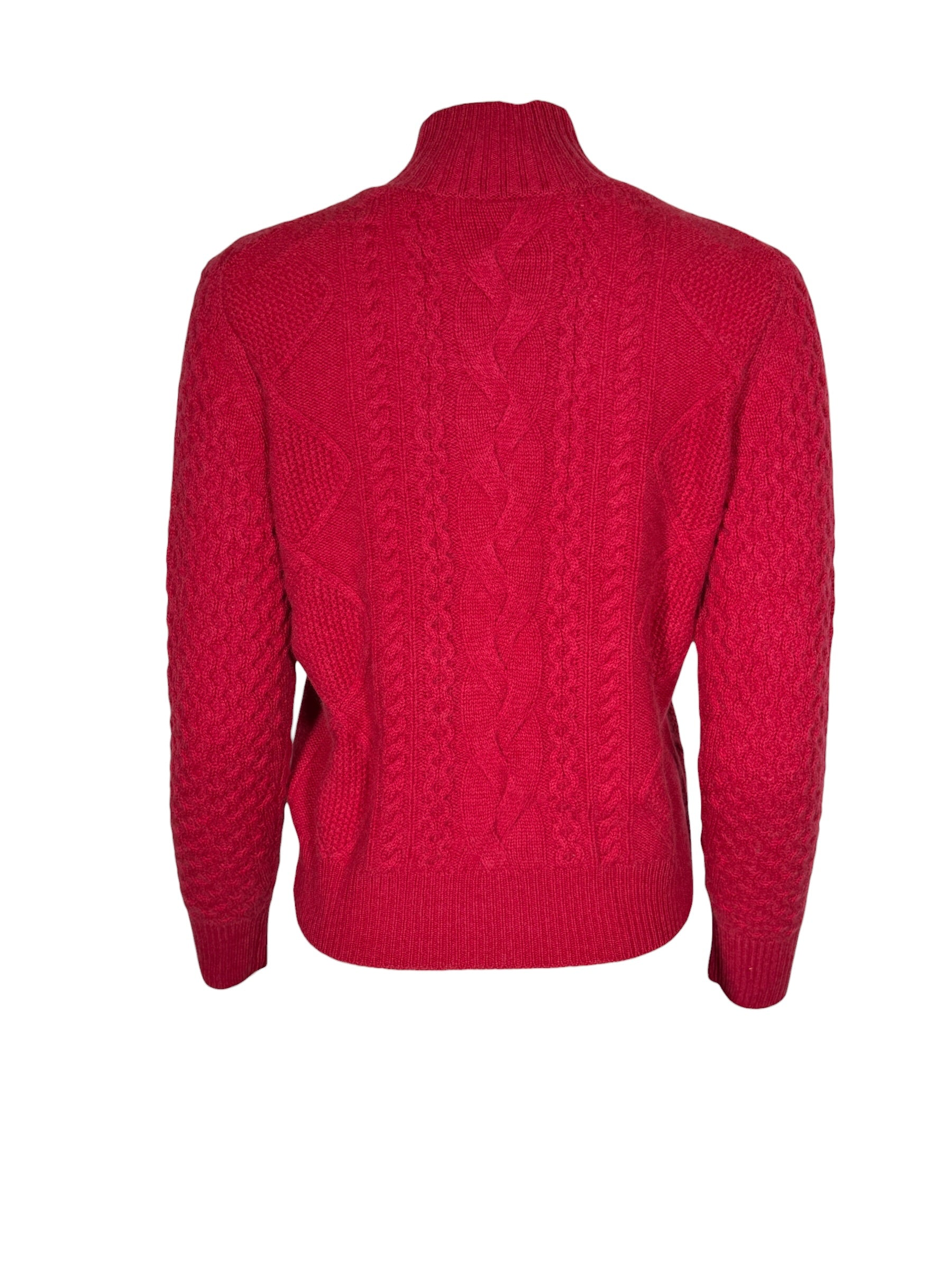 KINROSS CASHMERE MIXED CABLE MOCK SWEATER - CRANBERRY