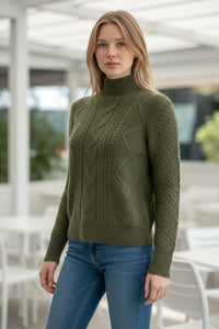 KINROSS CASHMERE MIXED CABLE MOCK SWEATER - HIGHLAND