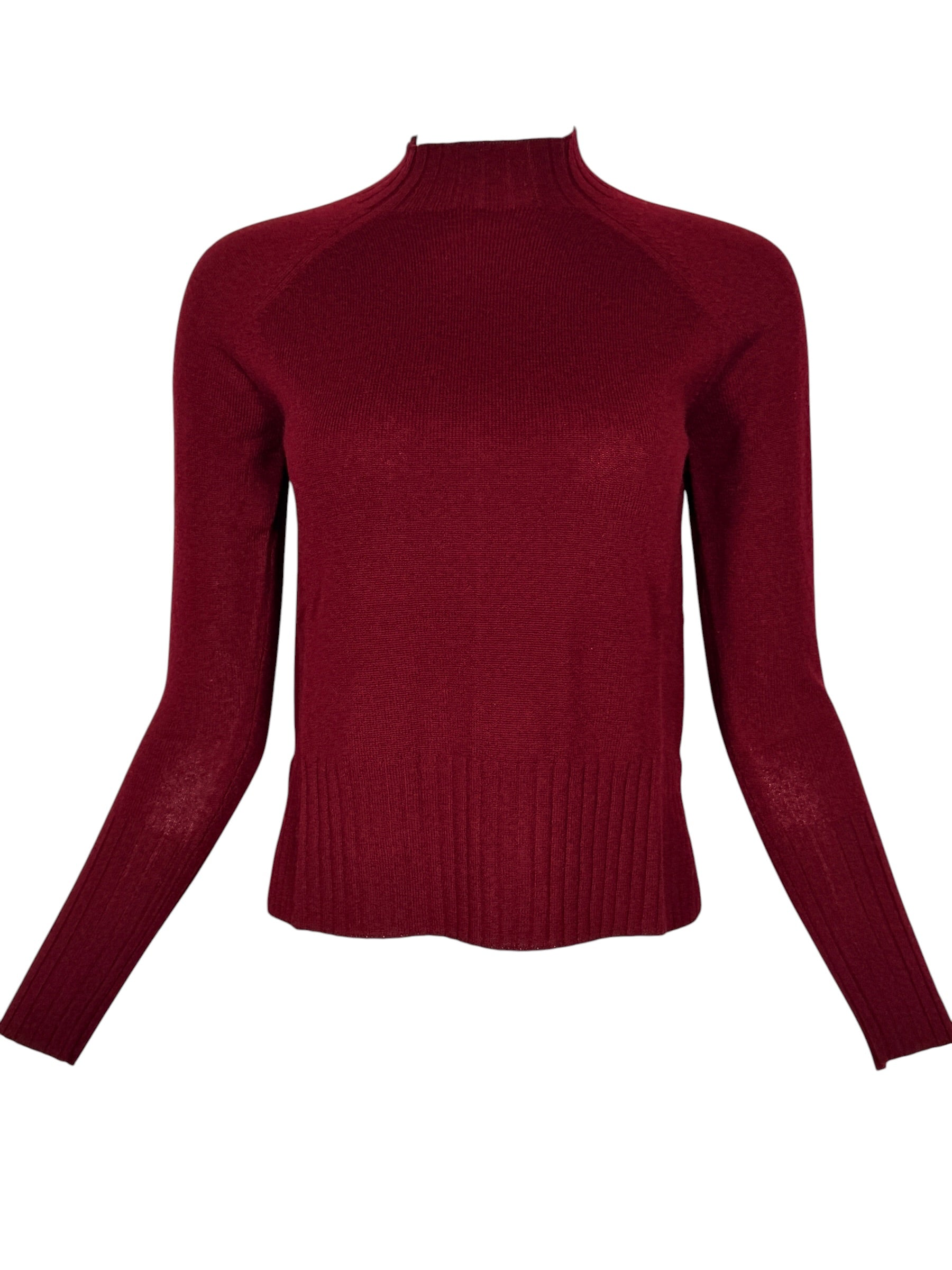 KINROSS CASHMERE HI LOW RIB TRIM FUNNEL SWEATER - CORDOVAN
