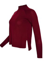 KINROSS CASHMERE HI LOW RIB TRIM FUNNEL SWEATER - CORDOVAN